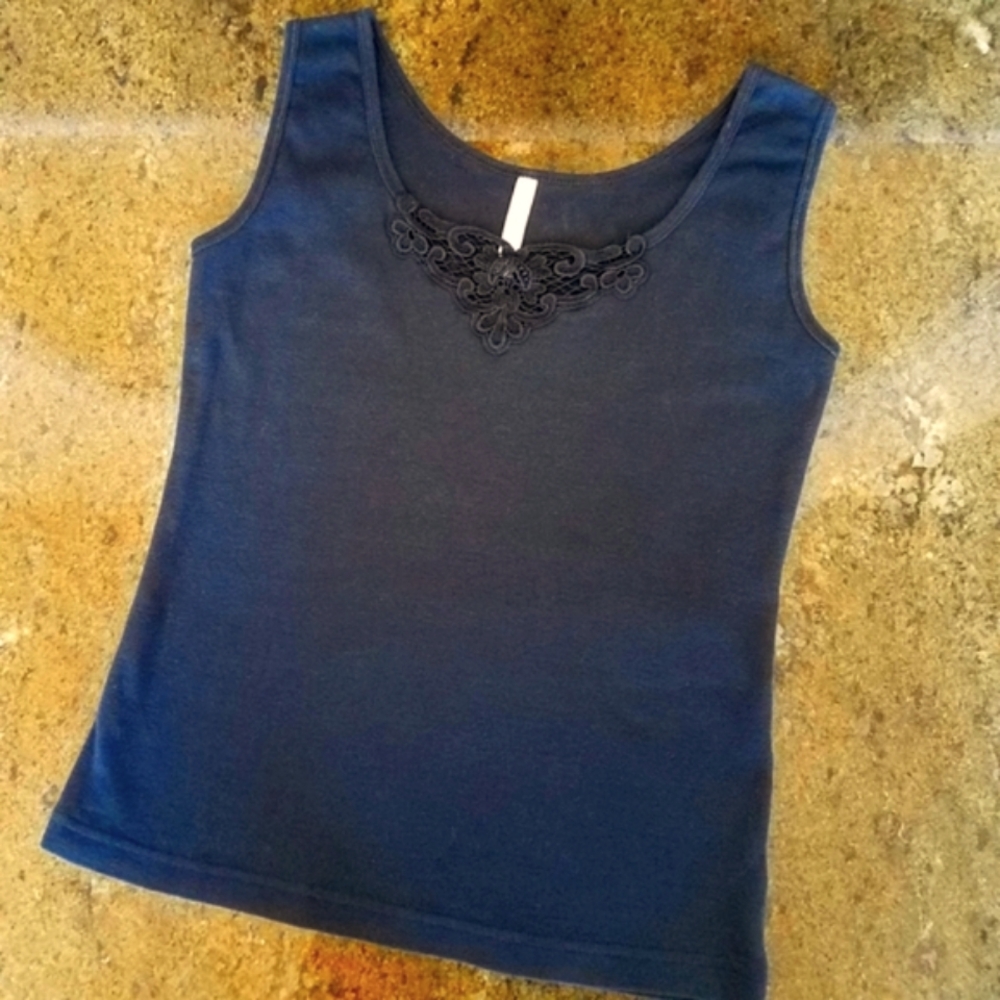 Steve Black Camisole Crochet Cotton Tank Top size Medium